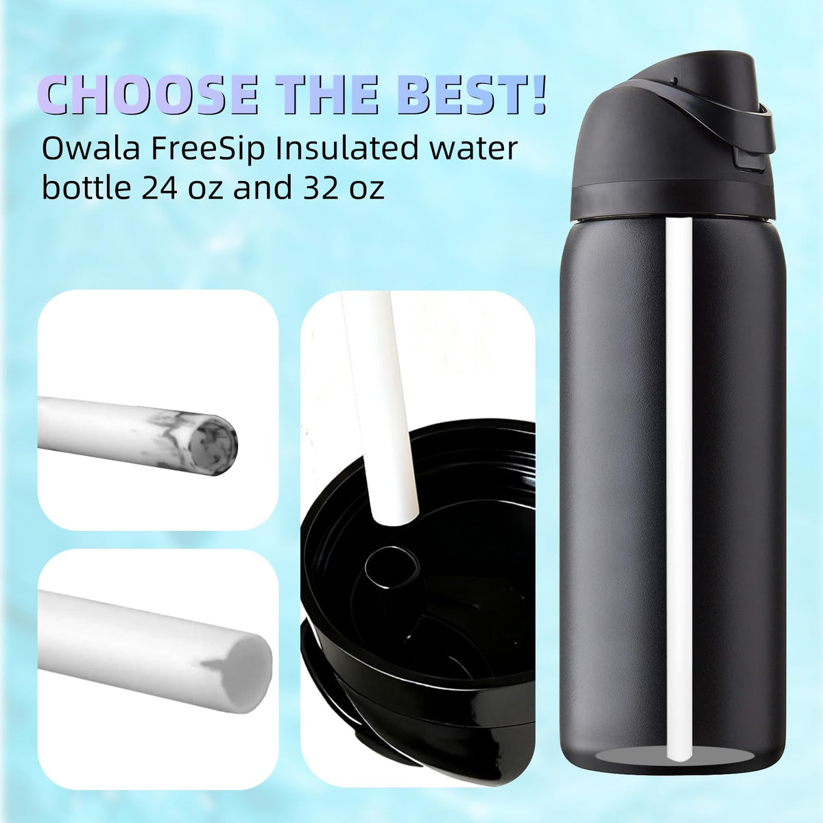 Replacement Straw for Owala Water Bottle 24 oz 32 oz, 6PCS Reusable Plastic Straws Compatible With Owala Water Bottle，BPA-FREE Straws and 1 Cleaner Brush White