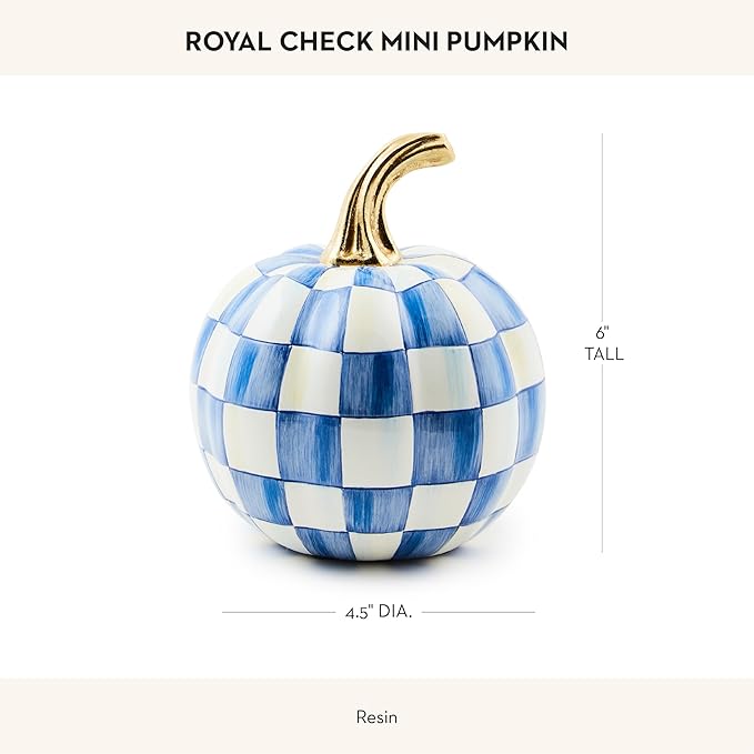 MACKENZIE-CHILDS Mini Pumpkin, Resin Halloween Home Decor, Blue-and-White Royal Check
