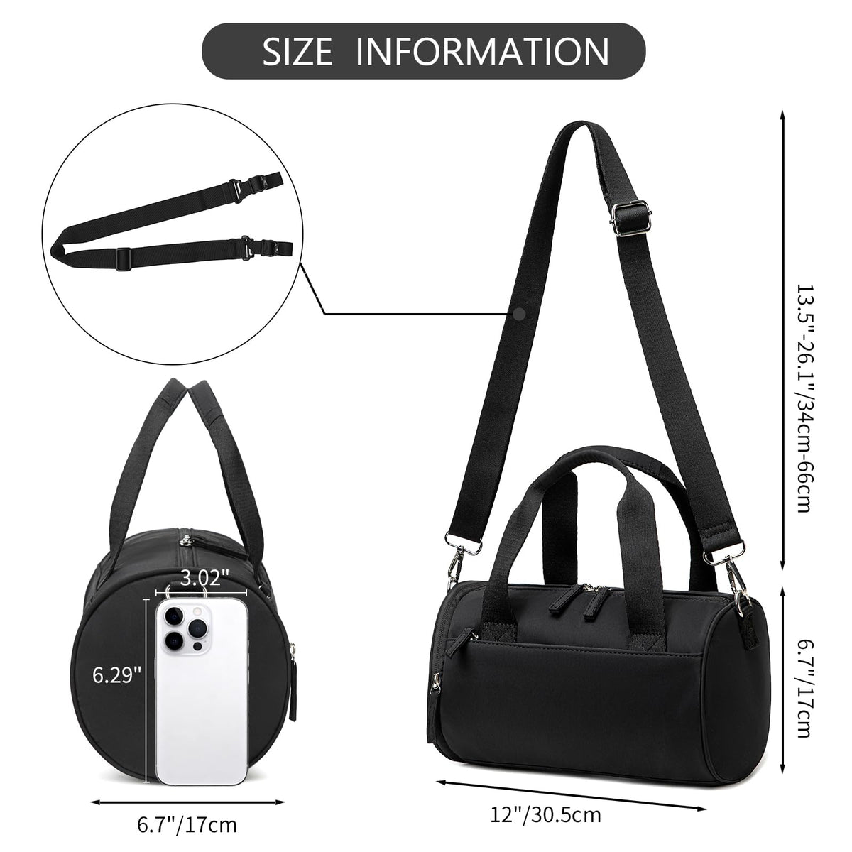 Mini Gym Bag for Women Girls Cute Small Duffle Bag 12'' with Multifunctional Pockets Workout Sport Bags Dance,Fitness,Yoga (Black)