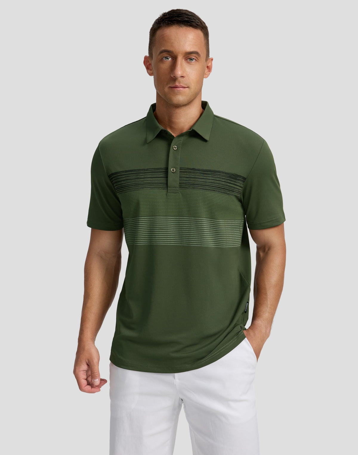 Men's Golf Shirts Dry Fit Moisture Wicking Performance Short Sleeve Collared Polo Shirts for Casual Tennis Bussiness (Dark Green Stripe, L)
