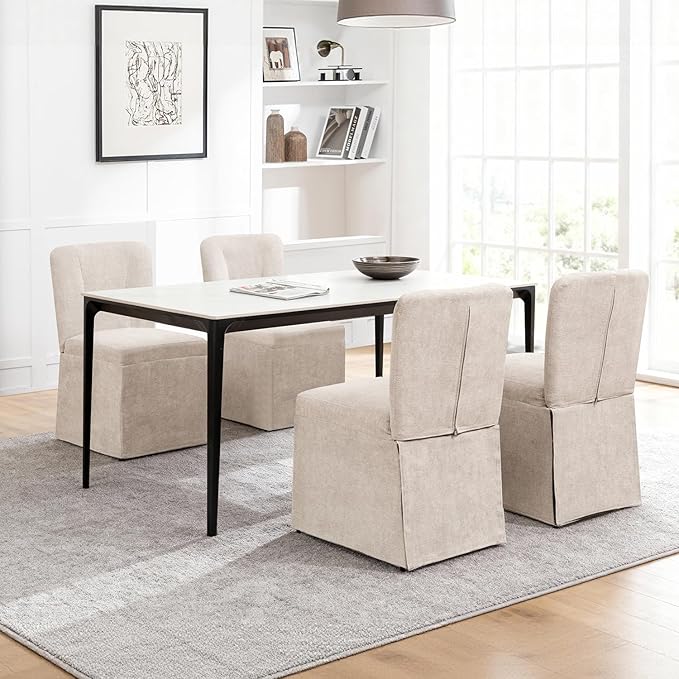 Upholstered Dining Chairs Set of 2, Kitchen Table Chairs, Modern Dining Room Chairs with Metal Frame & Linen Fabric, Beige