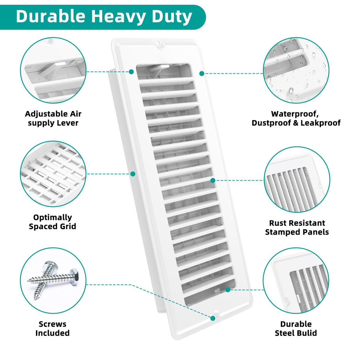 Floor Register 4x10-2 Pack Floor Vent Covers with Screw Walkable Vent Covers for Home Floor Ac Vent Cover Floor Vent Covers Adjustable Airflow HVAC Register Grilles