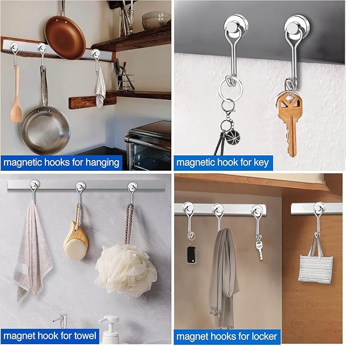 LOVIMAG Hooks, 30lbs+ Magnetic Magnet Hook 2025 Cruise Cabin Ship Essentials Heavy Duty Strong Refrigerator Fridge Hanging for Classroom Beach Vacation Kitchen Grills Home Mug Hanger (20 Pack), Silver