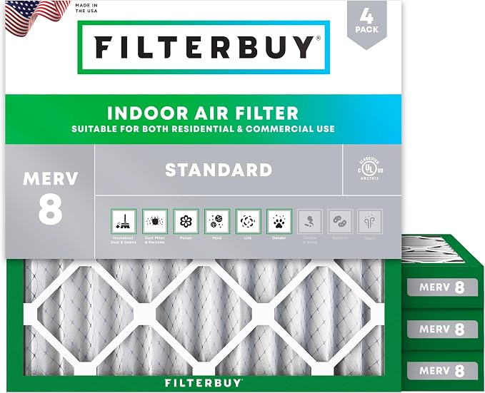 Filterbuy 10x10x2 Air Filter MERV 8 Essential Dust & Allergy Defense,