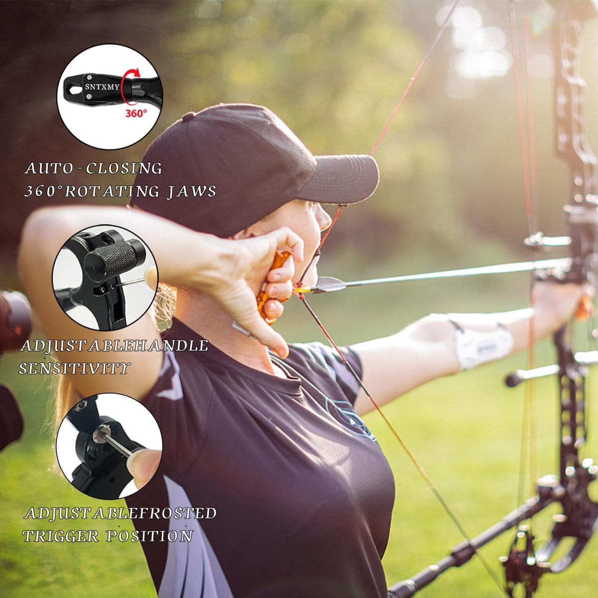 sntxmy Bow Release for Compound Bow, Archery Release Trigger, Compound Bow Release, Thumb Release. (3 Finger Bow Release, Light Blue)