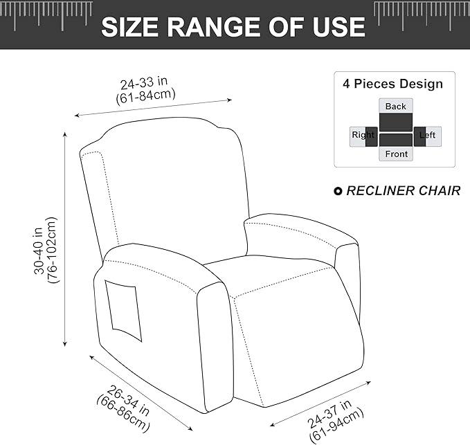 Genina Recliner Chair Cover, Stretch Reclining Chair Covers, Recliner Sofa Slipcovers Stripe Jacquard Lazy Couch Covers Furniture Protector Covers for Pet Kid (Beige, 1 Seat)