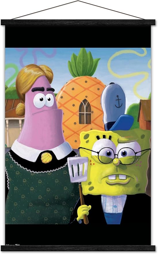 Trends International Nickelodeon Spongebob - American Gothic Wall Poster, 22.375" x 34", Premium Print and Black Hanger Bundle
