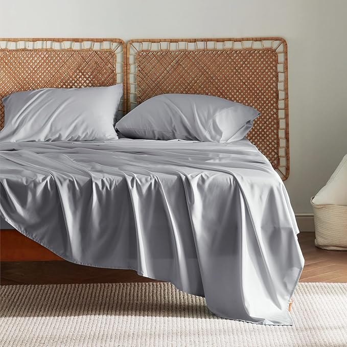 Bedsure King Size Sheet Set, Cooling Sheets, Rayon Derived from Bamboo, Deep Pocket Up to 16", Breathable & Soft, Bed Sheets, Hotel Luxury Silky Bedding for Hot Sleepers, Silver Grey