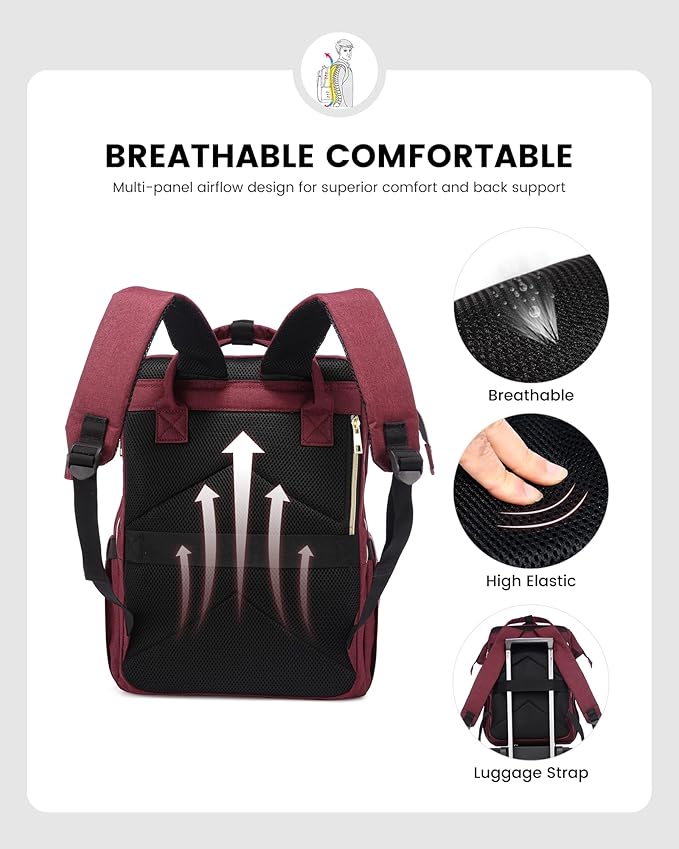 LOVEVOOK 17.3 Inch Laptop Backpack, Large Travel Backpack for Women, Water Resistant Teacher Backpack with Laptop Compartment, Professional Business Work bags with Charger, Wine Red