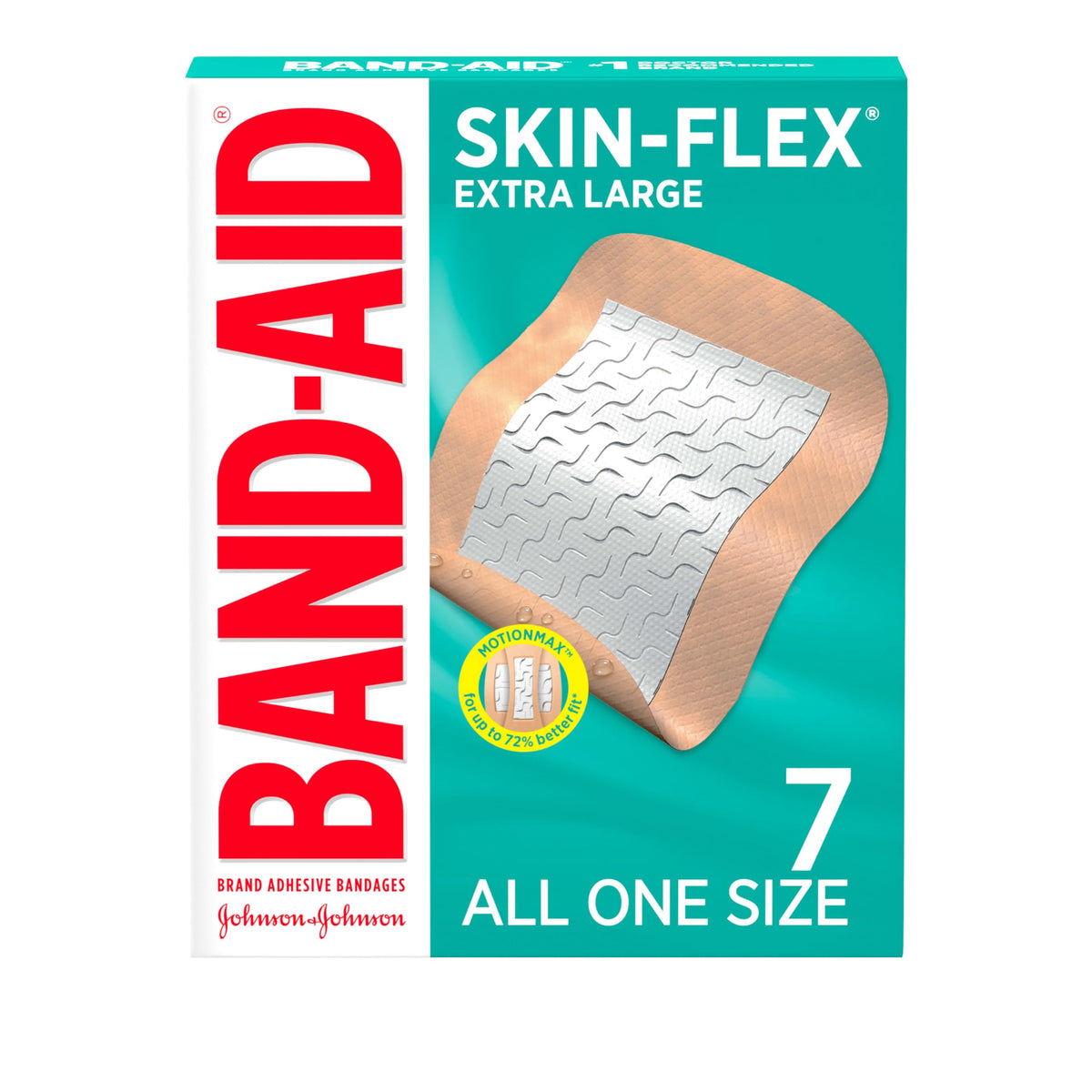 Band-Aid, Brand Skin-Flex Adhesive Bandages for First Aid and Wound Care of Minor Cuts and Scrapes and Burns, Flexible Sterile Bandages for Fingers and Knees, Extra Large, All One Size, 7 Count