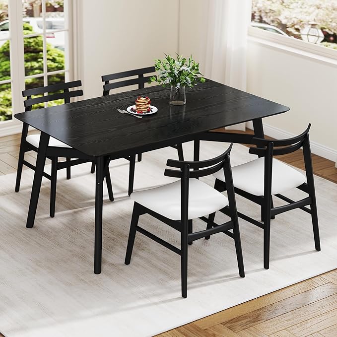 VESCASA 59" L Wood Rectangle Dining Table for 4, Rectangle Kitchen Table for 6 with 4 Solid Wood Legs for Dining Room, Kitchen, Restaurant, Black