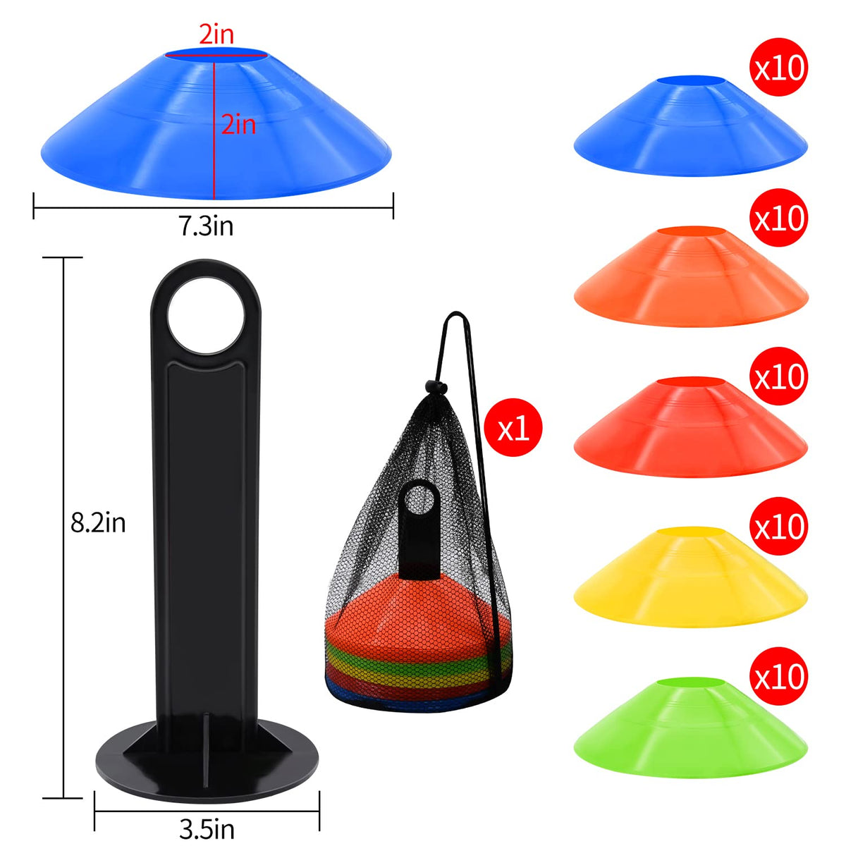 50/100/200pcs Disc Cones, Soccer Cones with Carry Bag and Holder, 5 Colors