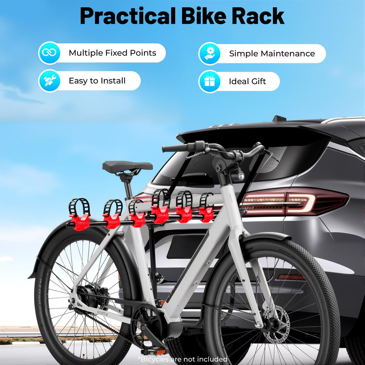 3-Bike Trunk Mount Rack for Cars, SUVs & Minivans – Heavy Duty 44.1 lbs Capacity Bike Carrier with Anti-Slip Slots & Soft Pads