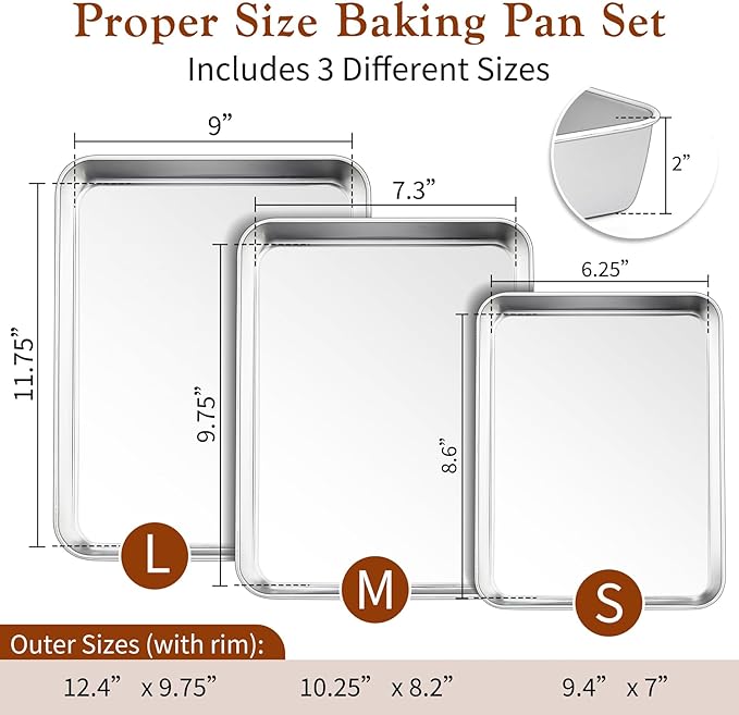 TeamFar Baking Pan Set of 3, 12.5"/10.5"/9.4" Stainless Steel Deep Cake Pan