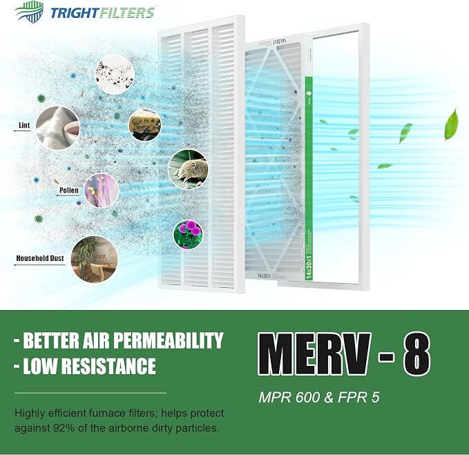 14x30x1 Air Filter 6 Pack, Durable MERV 8 Pleated Home HVAC AC Furnace Filters