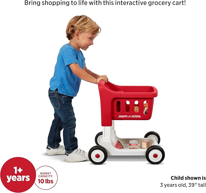 Radio Flyer Toddler Shopping Cart Walker with Wheels, Lights, and Sound for Ages 1+, Educational and Imaginative Play and Walk Behind