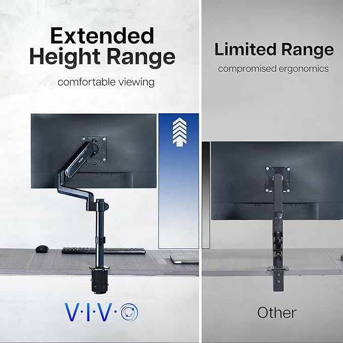 VIVO Single Monitor Arm Mount for 17 to 32 inch Screens - Tension Height Adjustment, Full Articulating Tilt, Swivel, Heavy Duty VESA Stand with Desk C-clamp and Grommet Option STAND-V001K