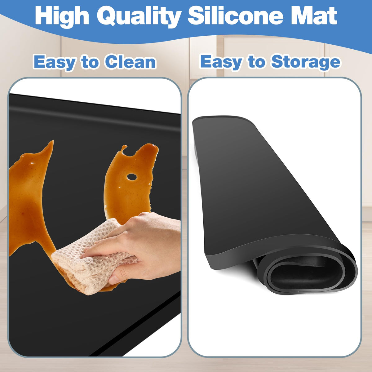 ToLanbbt Mini Fridge Silicone Mat - 27" x 27" x 0.6" Mini Fridge Drip Tray Under Refrigerator Mat Carpet Floor Protector, Leak-Resistant Portable AC Pan for Washing Machine Dishwasher Dryers, Black