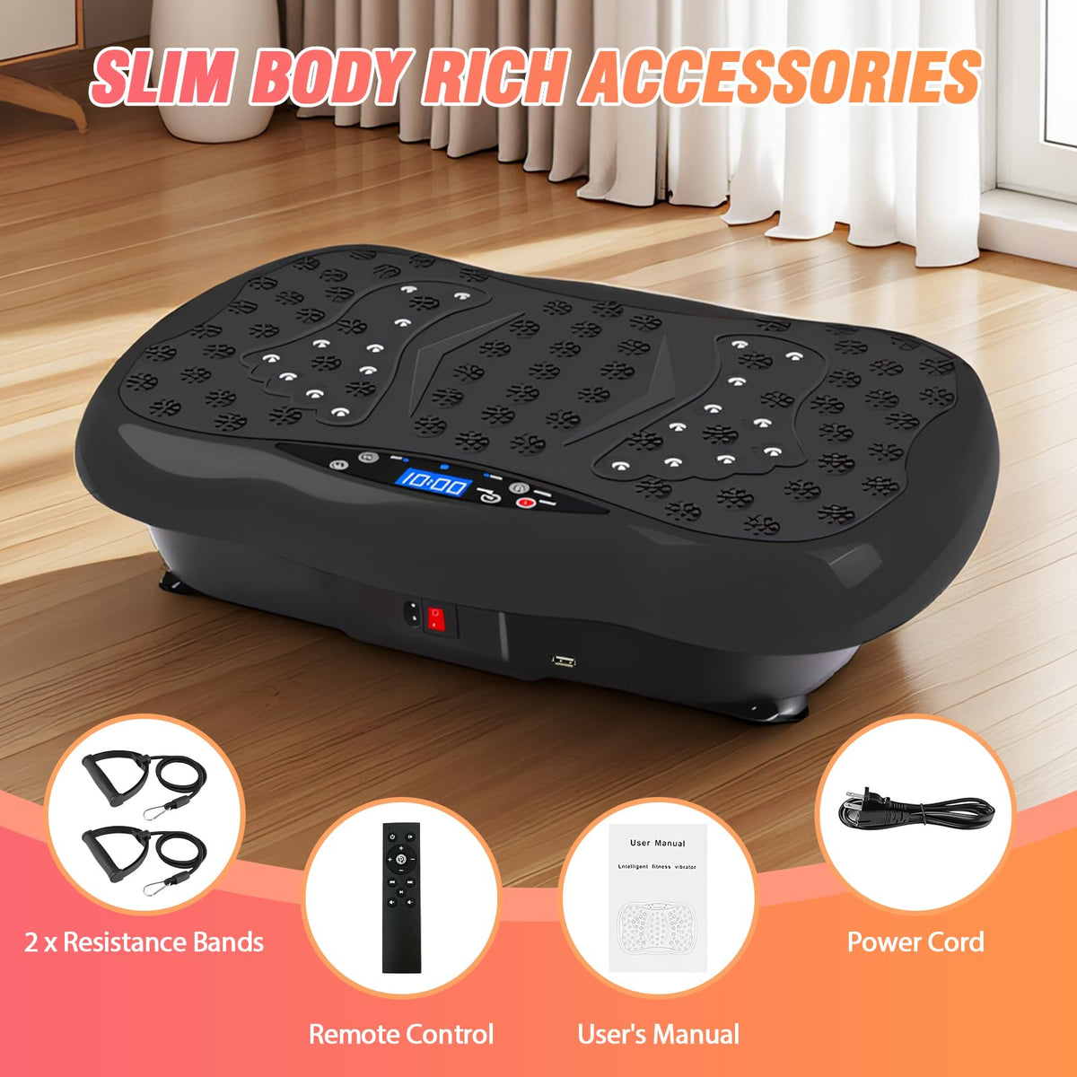 Also GO Vibration Plate Exercise Machine, 200-Level & 10 Workout Modes Vibration Board for Weight Loss/Lymphatic Drainage, 400lbs Capacity with Resistance Bands, Full Body Platform for Home Fitness