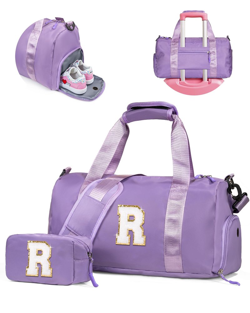 Vogewood Teen Girls Birthday Gifts-Girl Gym Bag with Shoe Compartment, Kid Personalized Weekender Overnight Bags, Initial Travel Tote with Makeup Pouch, Birthday Gift for Sister Daughter (Letter J)