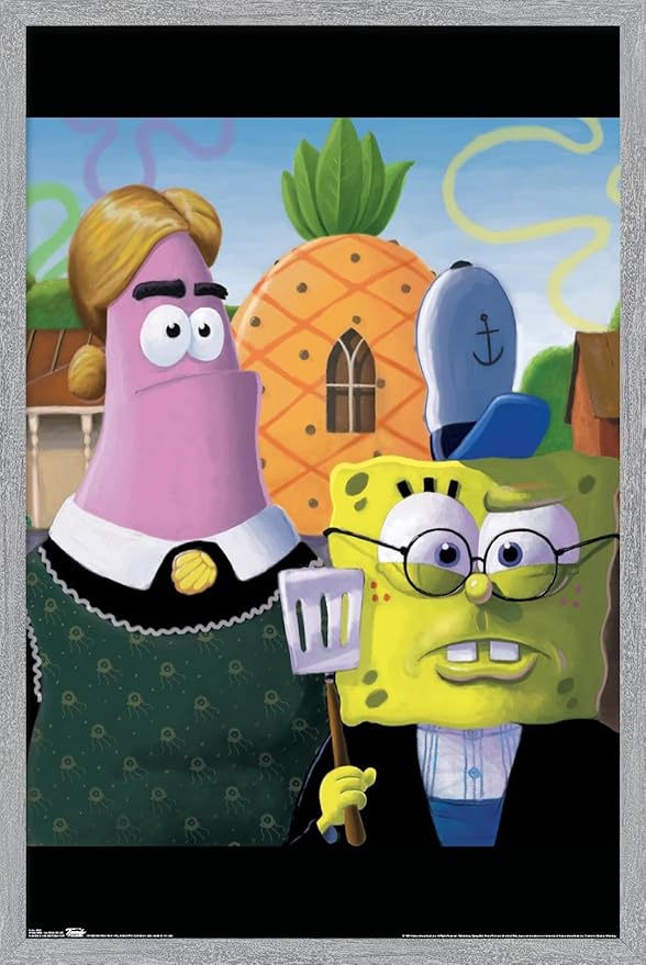 Trends International Nickelodeon Spongebob Squarepants - American Gothic Wall Poster, 22.4L x 14.7W, Gray Framed Version