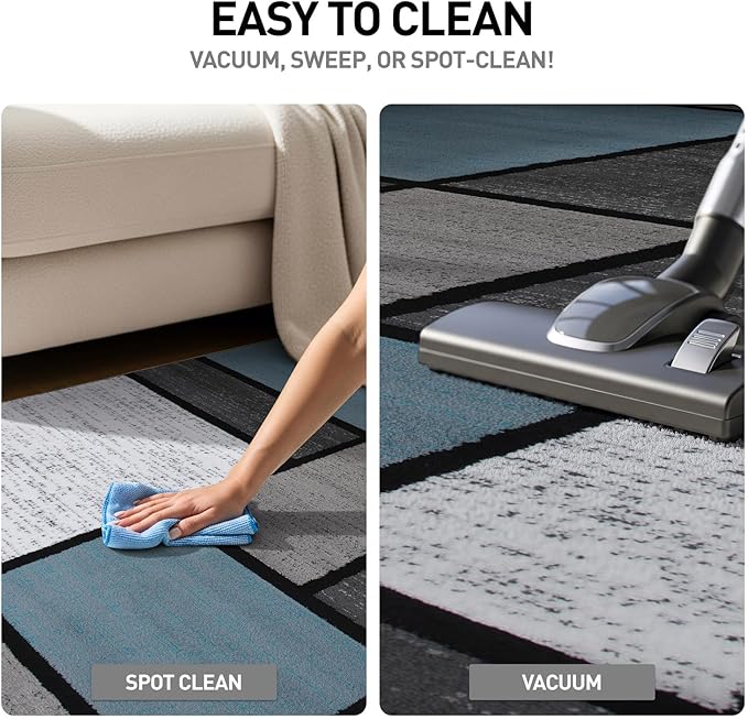 Rugshop Contemporary Modern Boxes for Home Office,Living Room,Bedroom,Kitchen Non Shedding Runner Rug 2'7" x 10' Blue