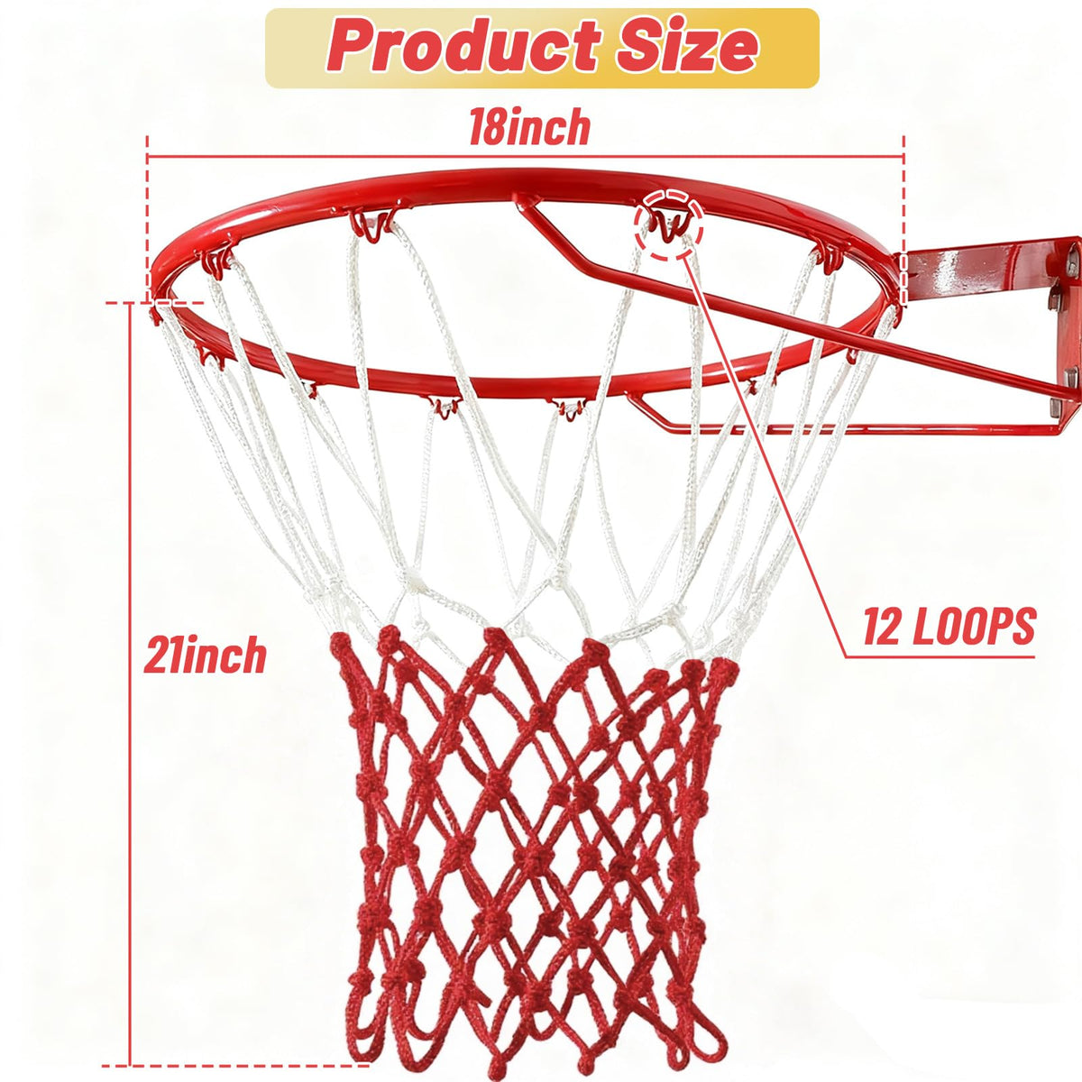 Basketball Net 2 Pack, Heavy Duty Basketball Net Replacement Weather Anti Whip Polyester Basketball Hoop Net Fits Standard Indoor Or Outdoor Court Use - Easy Install (Red White)