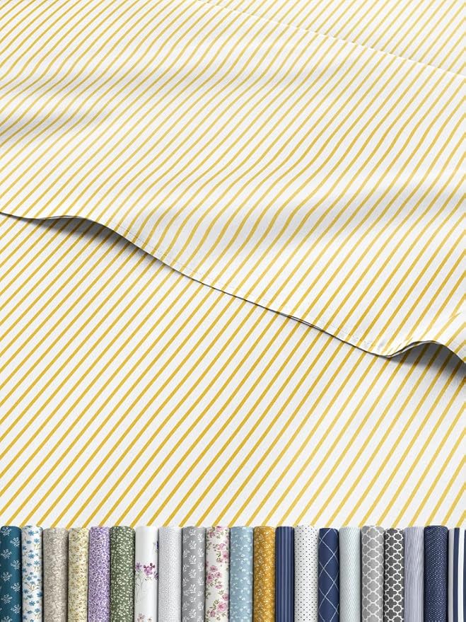 Yellow Striped Sheets - 1 Flat & 1 Fitted Sheet & 2 Pillowcases w/ Deep Pockets - Cozy, Wrinkle & Fade Resistant - Ultra-Soft, Comfy, Breathable & Cooling - Luxury Pinstripe Bedding - Full Size