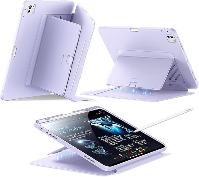ESR for iPad Pro 13 Inch Case (M5/M4) 2025/2024, Vertical Stand Cover, Multi Stand Angles, Ultra-Stable Case with Pencil Holder, Flip Series, Purple