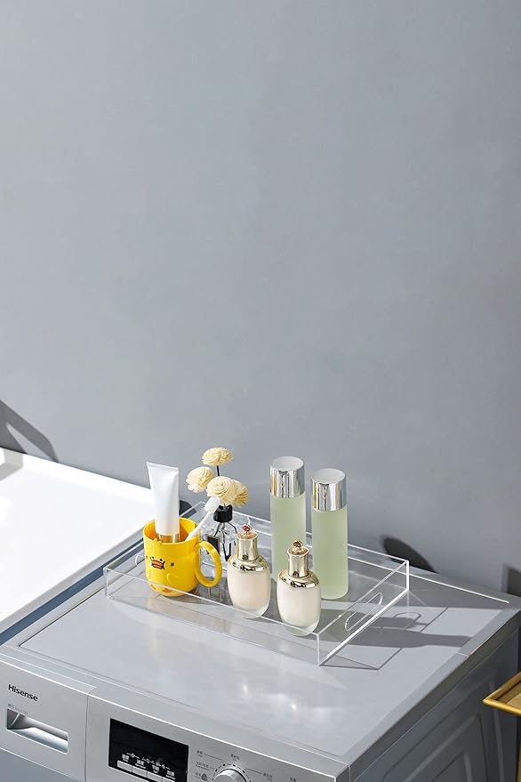 Clear Sturdy Acrylic Serving Tray with Handles-10x15Inch-Serving Coffee,Appetizer,Breakfast,Butler-Kitchen Countertop Tray-Makeup Drawer Organizer-Vanity Table,Ottoman Tray-Decorative Tray