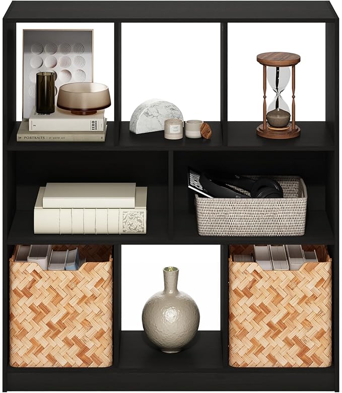 Furinno DALY Book Shelf, 8-Cube Bookshelf, Horizontal Cube Storage Organizer Bookcase, 10.9 x 35.4 x 39.4, for Living Room, Bedroom, Home Office, Espresso