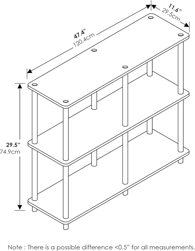 Furinno TURN-N-TUBE Storage Shelves, 3-Tier 47.4 Wide Book Shelf, Corner Shelf, Toolless Open Shelves, for Organization and Storage, Living Room, Garage, Home Office, Light Cherry
