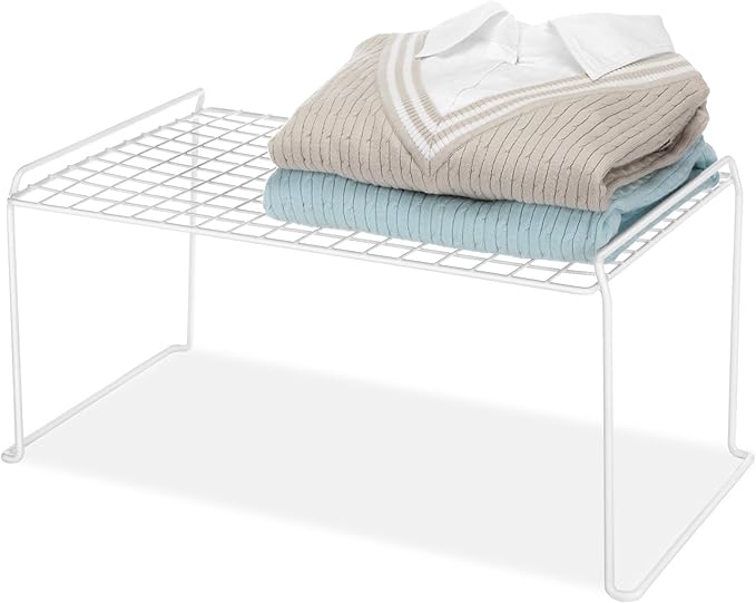 Whitmor Medium 1 Tier Stacking Helper Shelf, Durable Plastic, Wire Shelf, Freestanding, No Assembly, 12"L x 20"W x 9"H, White