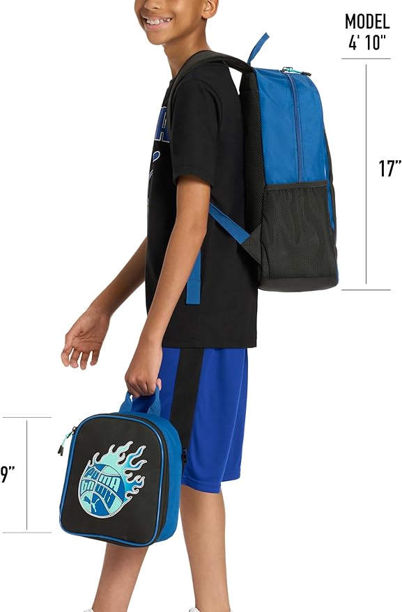 PUMA Unisex Kid's Colony Lunch Kit & Backpack Combo, Vivid Blue/Black/Aquatic, Medium