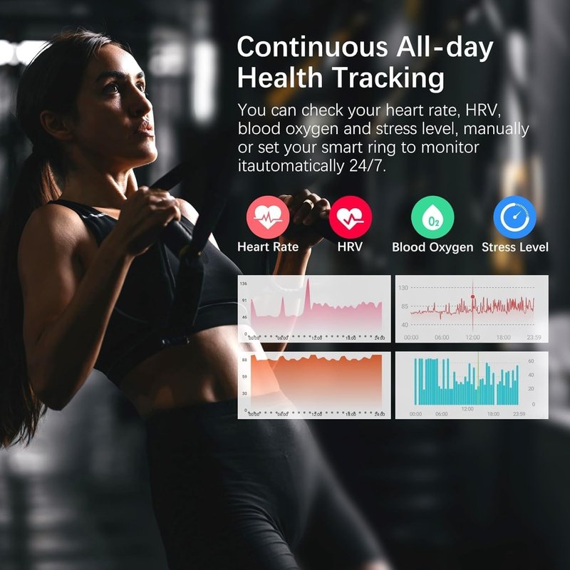 Smart Ring for Women Men, Fitness Ring with Heart Rate, Blood Oxygen,Stress, Sleep Tracker, Step Tracker, Fit Ring No Subscription Fee, IP68 Waterproof Smart Ring for iPhone & Android (Rose Gold, 8#)