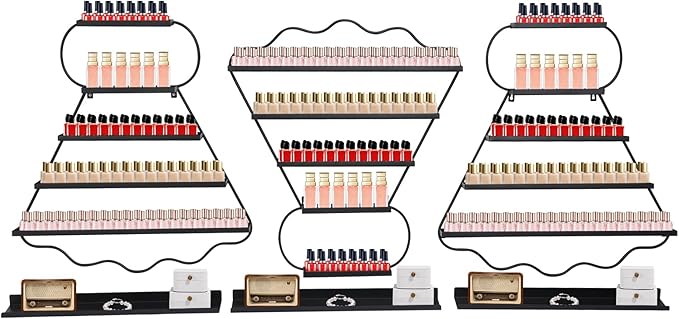 Metal Wall Mounted Nail Polish Racks Display Rack Cosmetic Display Case Lipstick Perfume Wall Shelf Essential Oil Organizer for Nail Polish Bottles Spa Nail Salon Shop (Black)