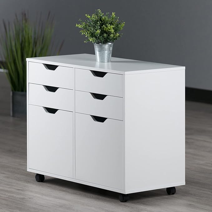 Winsome Halifax Storage Mobile Cabinets, 2 Doors, 4 Drawers, for Home Office, White