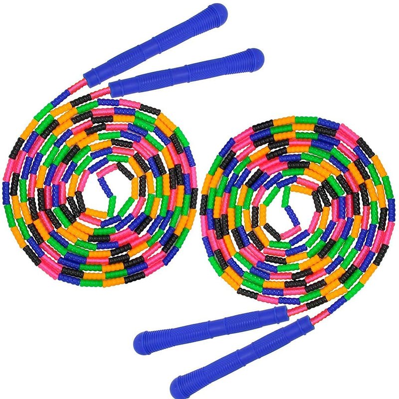 Coolrunner 16 FT Long Jump Rope(2 PACK), Double Dutch Jump Ropes, Soft Beaded Skipping for Kids Adults, Plastic Segmented Long Enough for 4-5 Jumpers(Rainbow) (Style 1) (Green) (Blue) (Blue) ﻿