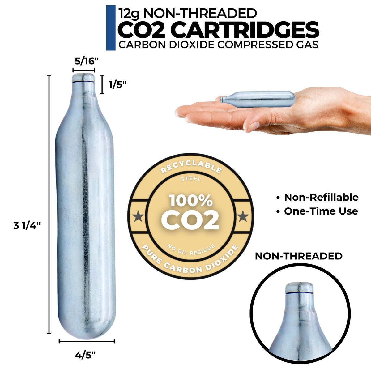ICO 50pcs 12 Gram Co2 Cartridges Non-Threaded, CO2 cartridges BB Gun, CO2 BB Pistol, Airsoft Pistol, and Paintball Markers