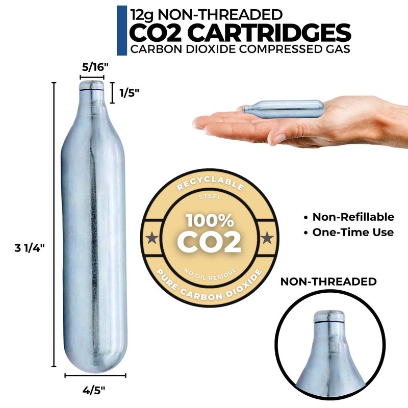 ICO 20pcs 12 Gram CO2 Cartridges Non-Threaded for BB Gun, Pellet Gun, Airsoft Pistol, and Paintball Markers