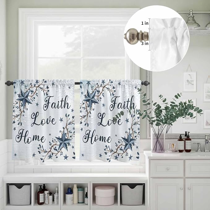 Kitchen Curtains Tiers and Valance Set of 3, Texas Star Country Light Filtering