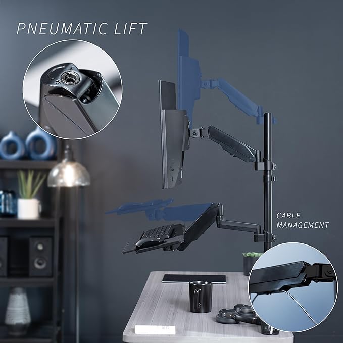 VIVO Sit-Stand Height Adjustable Pneumatic Spring Arm Keyboard Tray Desk Mount for 1 Screen up to 32 inches STAND-SIT1B
