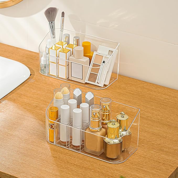 SUNFICON 2 Pack Makeup Trays Organizers Holders Cosmetic Display Cases Tabletop Desktop Vanity Countertop Bathroom Wall Cabinet Medicine Storage Boxes for Womens Ladies Girls Crystal Clear