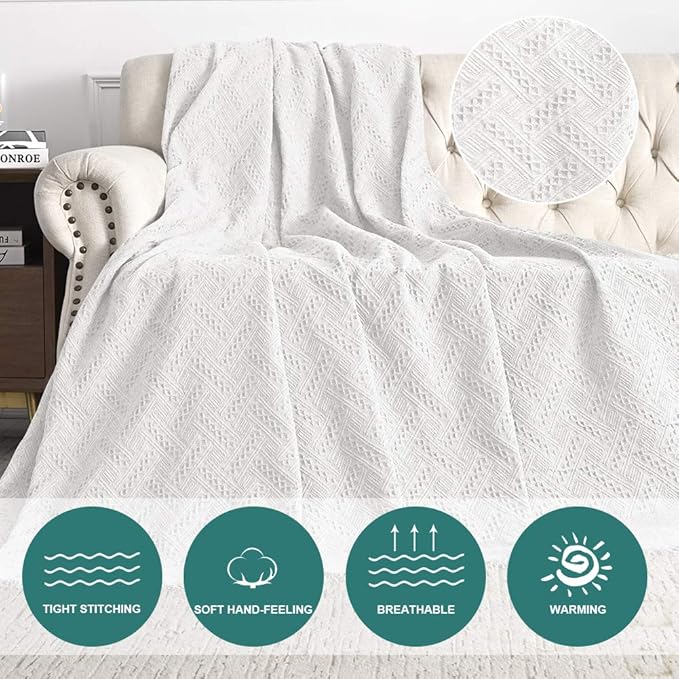 MYSKY HOME White Sofa Covers for 3 Cushion Couch Geometrical Living Room Sofa Throws Sofa Slipcovers for Pets, Kids (XX-Large, 91" x 134", White)