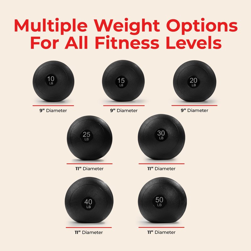Sunny Health & Fitness Ultra-Durable Slam Ball, Sand Filled No-Bounce Core, Non-Slip Grip – Available in 10–50 lbs