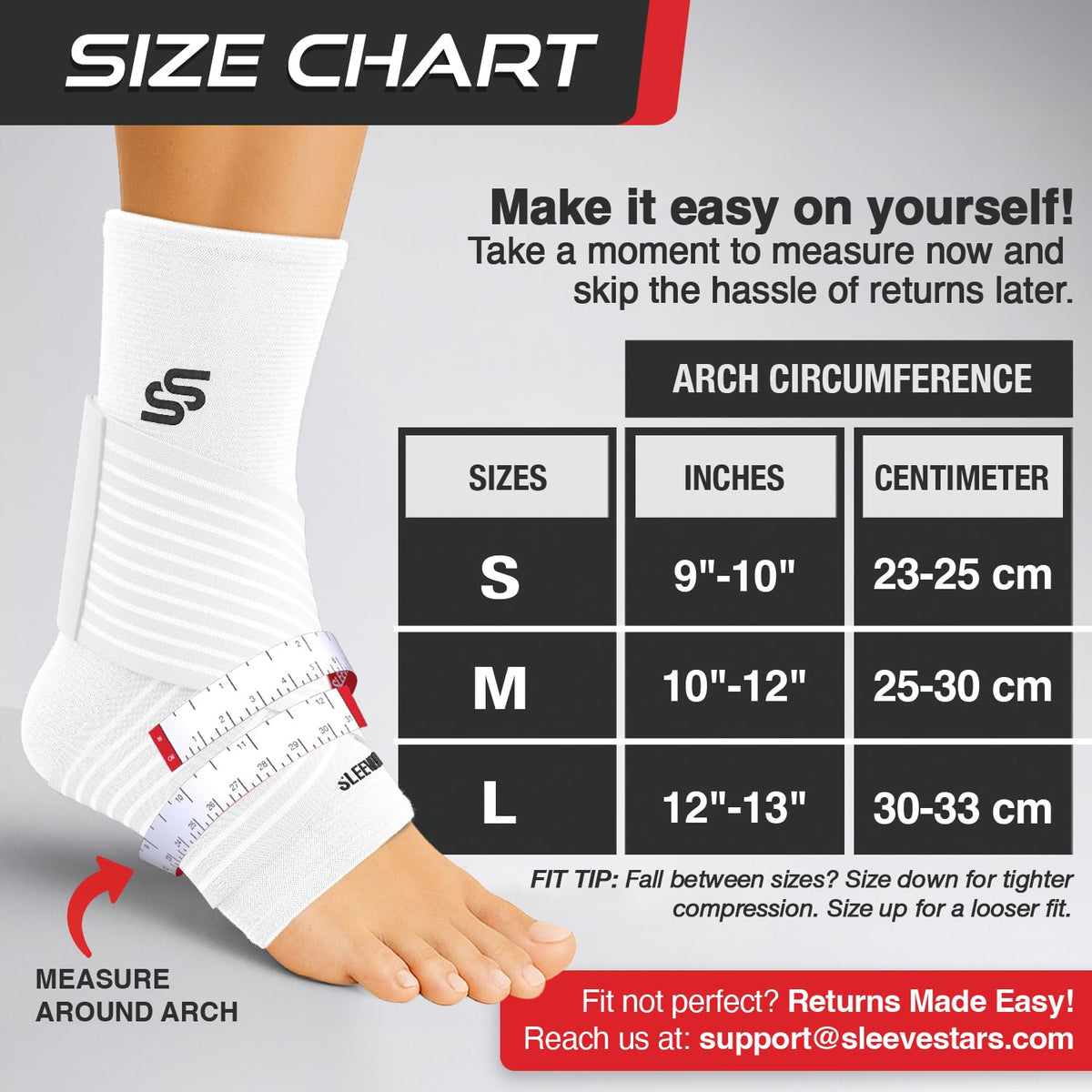 Sleeve Stars Ankle Brace for Women & Men, Ankle Wrap for Sprain, Compression Sleeve for Plantar Fasciitis Relief, Easy Customizable Support: w/ Removable Strap (Pair/M:10"-12"/White)