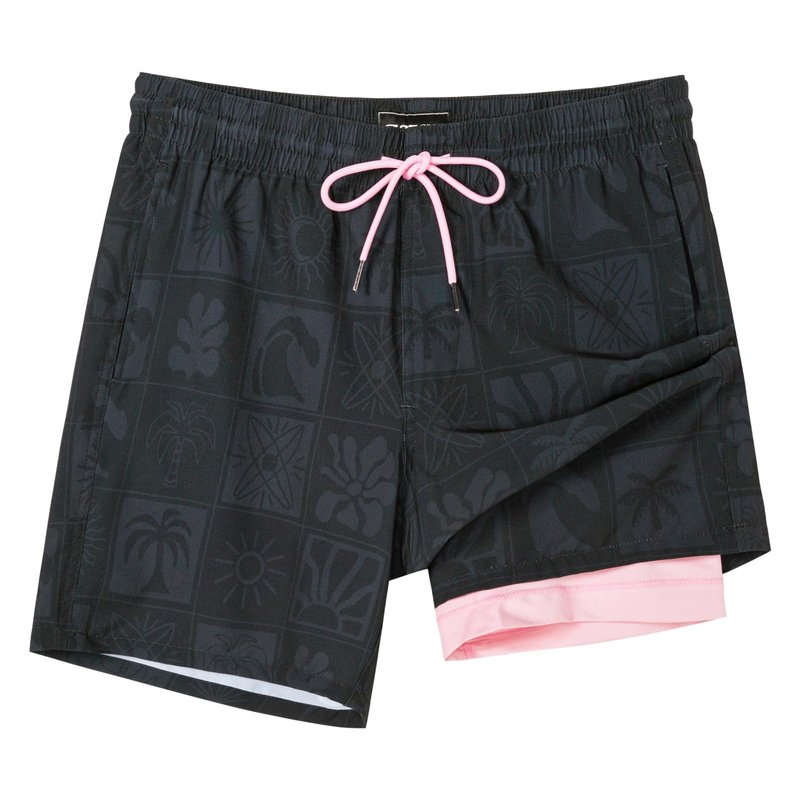 SURF CUZ Mens Swim Trunks with Compression Liner Quick Dry Swim Shorts 7" Swimming Trunks Stretch Bathing Suit 7 Inch,Black Pink,XS