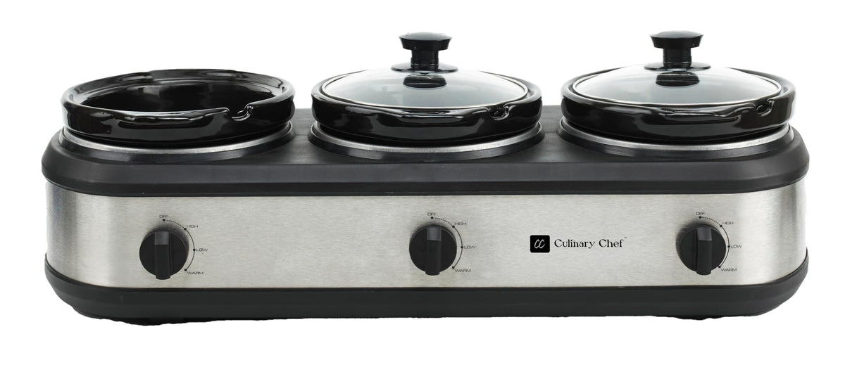 CULINARY CHEF, Triple Slow Cooker, Buffet Server 2.5qt x 3 Pot, Food Warmer – Stainless