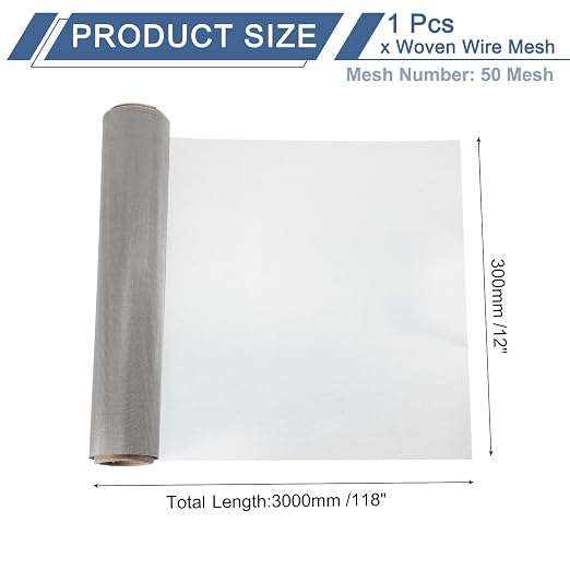 uxcell 50 Mesh 118" x 12" Woven Wire Mesh, 304 Stainless Steel Air Vent Filter