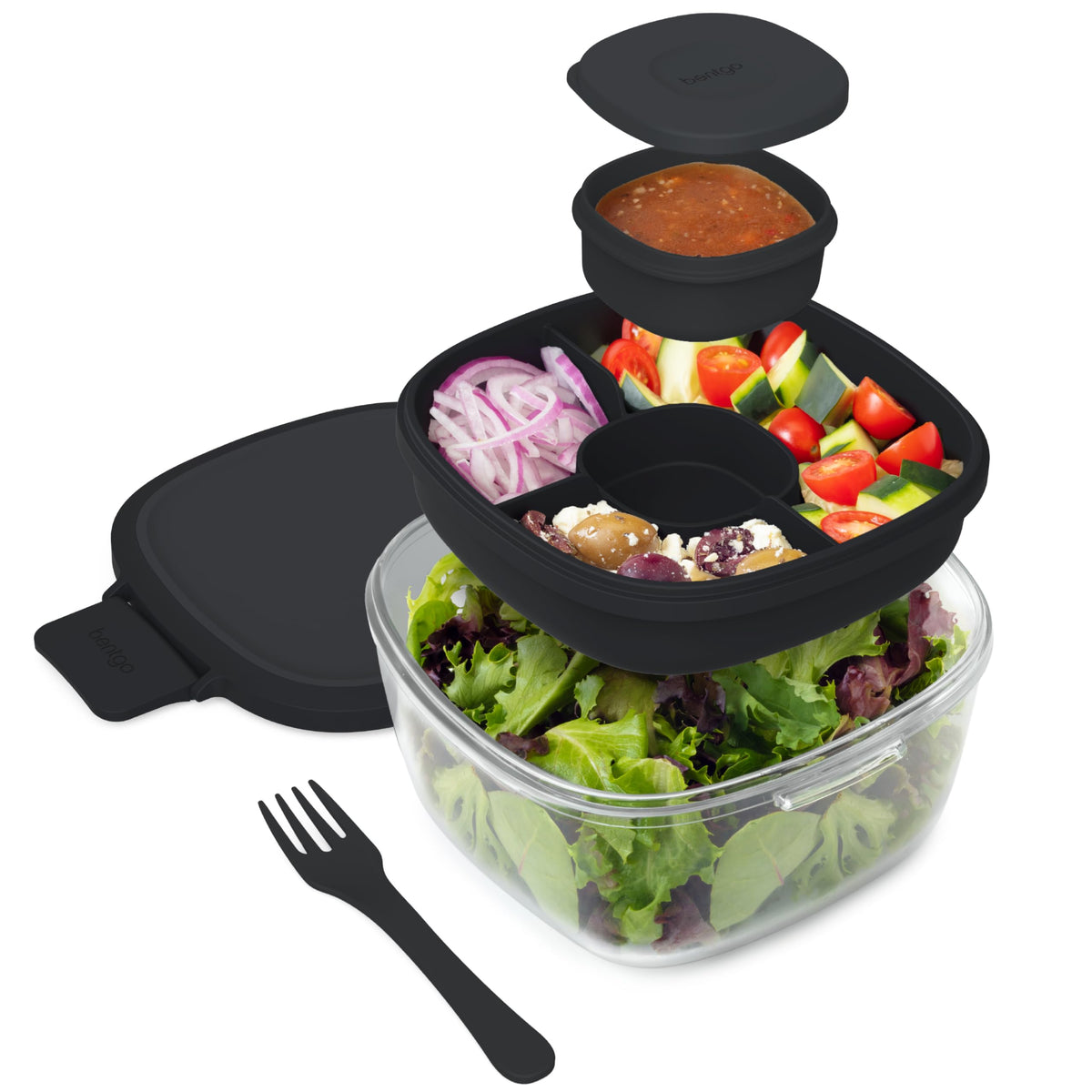 Bentgo Glass Salad Container with Airtight Lid & Leak-Proof Sauce Cup